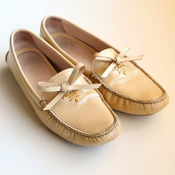 AUTHENTIC Prada Cream Leather Bow Detail Driving Loafers / Flat Slip On Shoes 7 - Picture 16 of 16